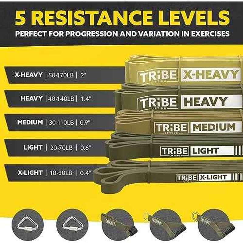 Long Resistance Bands for Working Out Men and Women - Set of 5 Pull-Up Bands, Rubber Handles and Door Anchor - Workout Bands Resistance for Men - Exercise Bands Resistance Bands Set