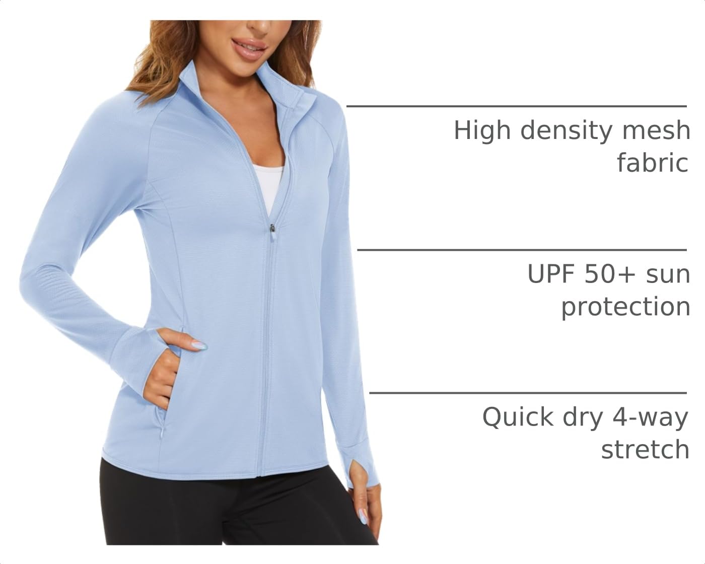 MAGCOMSEN Long Sleeve Shirt Jacket for Women UPF 50+ UV Shirts Running Workout Hiking Shirts Athletic Zip Up Jacket Women Blue XL