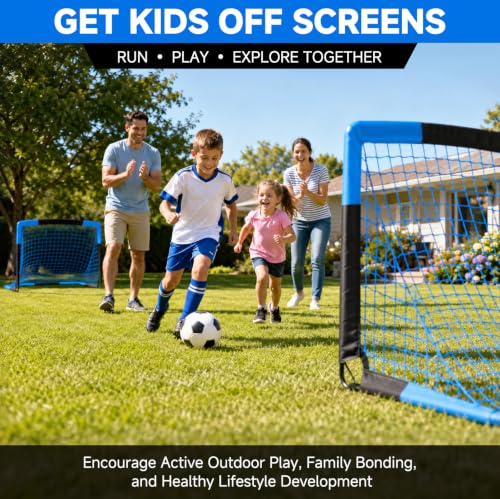 SMTPDT Blue & Black 4x3FT Portable Backyard Soccer Goals Set for Kids - 2 Pack