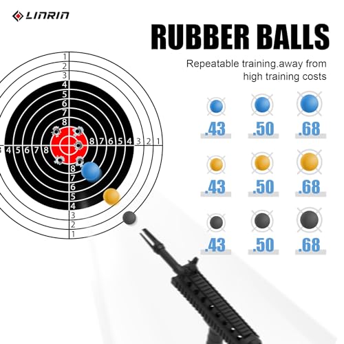 LinRui 100ct .68 Cal Paintballs for Reusable Training and Less Lethal Self Defense Balls, Paintballs .68 Caliber Ammo Rubber Projectile Fit for Byrna SD/T4E HDR/Paintball Guns （Goggle Included）