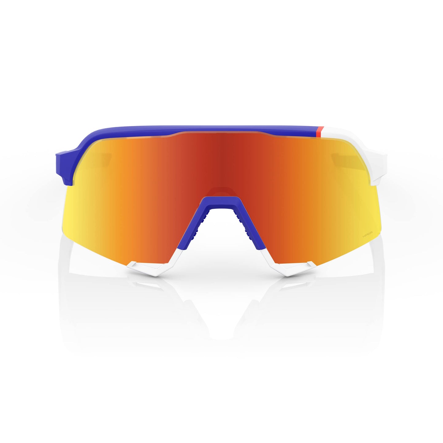 100% S3 Sport Performance Cycling Sunglasses - Soft Tact Blue/White - HiPER Red Multilayer Mirror Lens