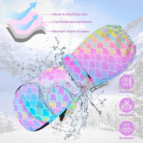 Kids Gloves Winter Toddler Mittens Girls Snow Ski Glove Waterproof Warm Sherpa with Long Cuff Snowboard Gloves