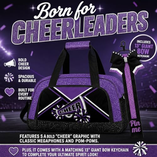 YYLXIA Glitter Red Cheer Duffel Bag with Bow Keychain - Gym & Dance Bag for Women