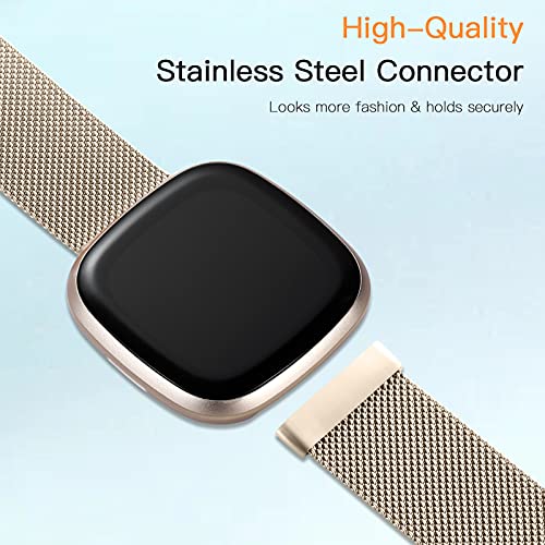 ZWGKKYGYH Bands Compatible with Fitbit Sense Versa 3 Versa 4 and Sense 2 Smartwatch Women Men, Stainless Steel Metal Mesh Magnetic Band Replacement , Small Champagne