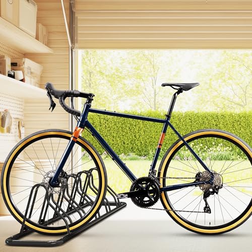 Simple Houseware 5 Bike Bicycle Floor Parking Adjustable Storage Stand, Black