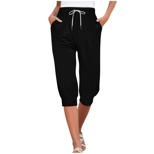 Womens Capri Sweatpants Joggers Summer Casual Cropped Jogger Pants Gym Workout Yoga Capris with Pockets A-black