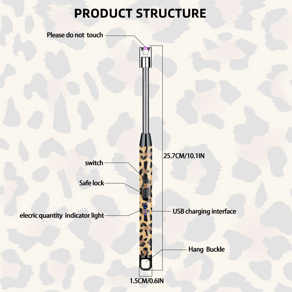 2 Pack Candle Lighter,Arc Lighter with USB Charging,Flameless Windproof,LED Battery Display,Safety Switch,Rotate 360 Degrees,for Aromatherapy,Candles,BBQ,Camping. (Leopard Print)