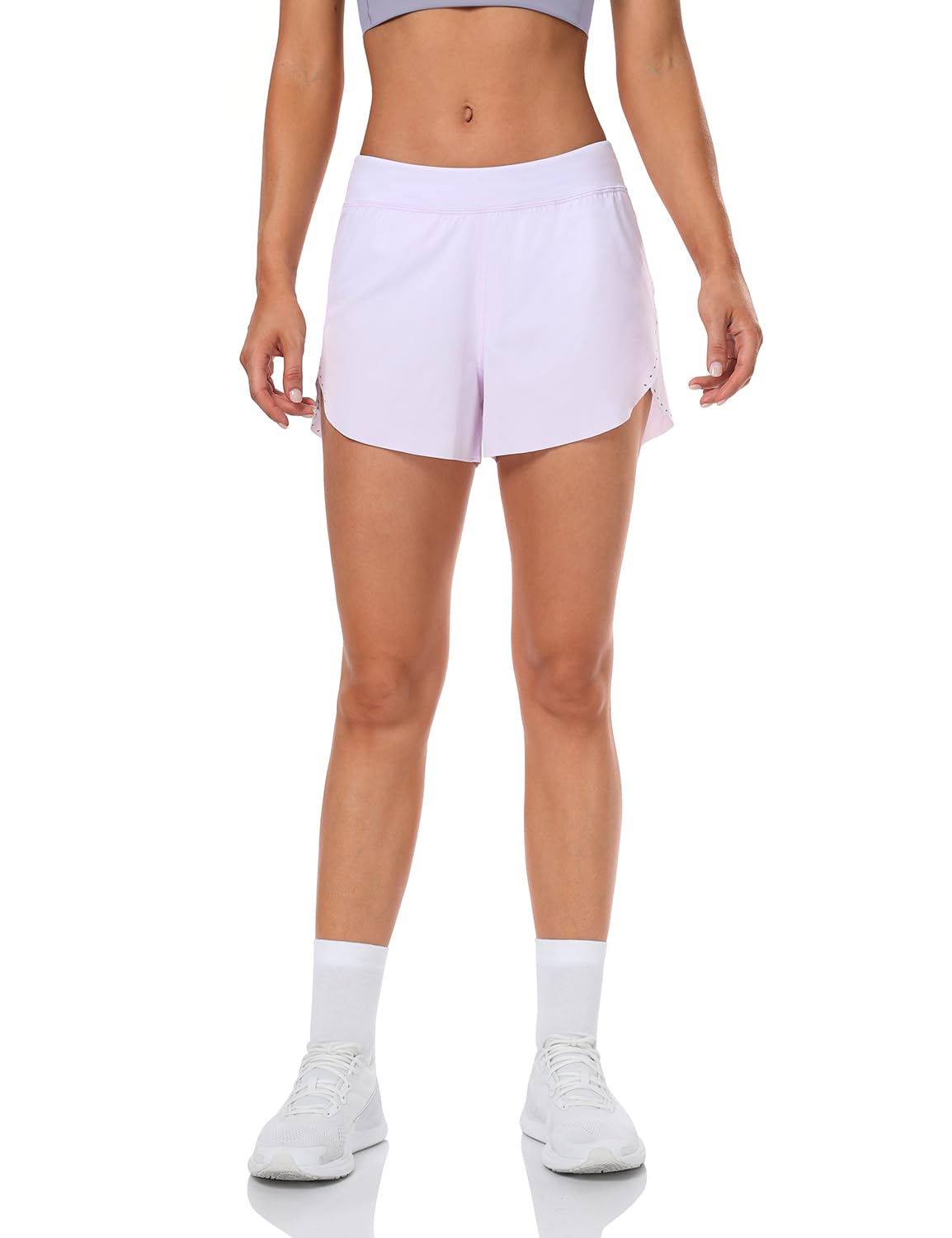 HeyNuts My Pace Running Shorts for Women, Mid Waisted Reflective Athletic Shorts Lined Workout Shorts 3" Black M(8/10)