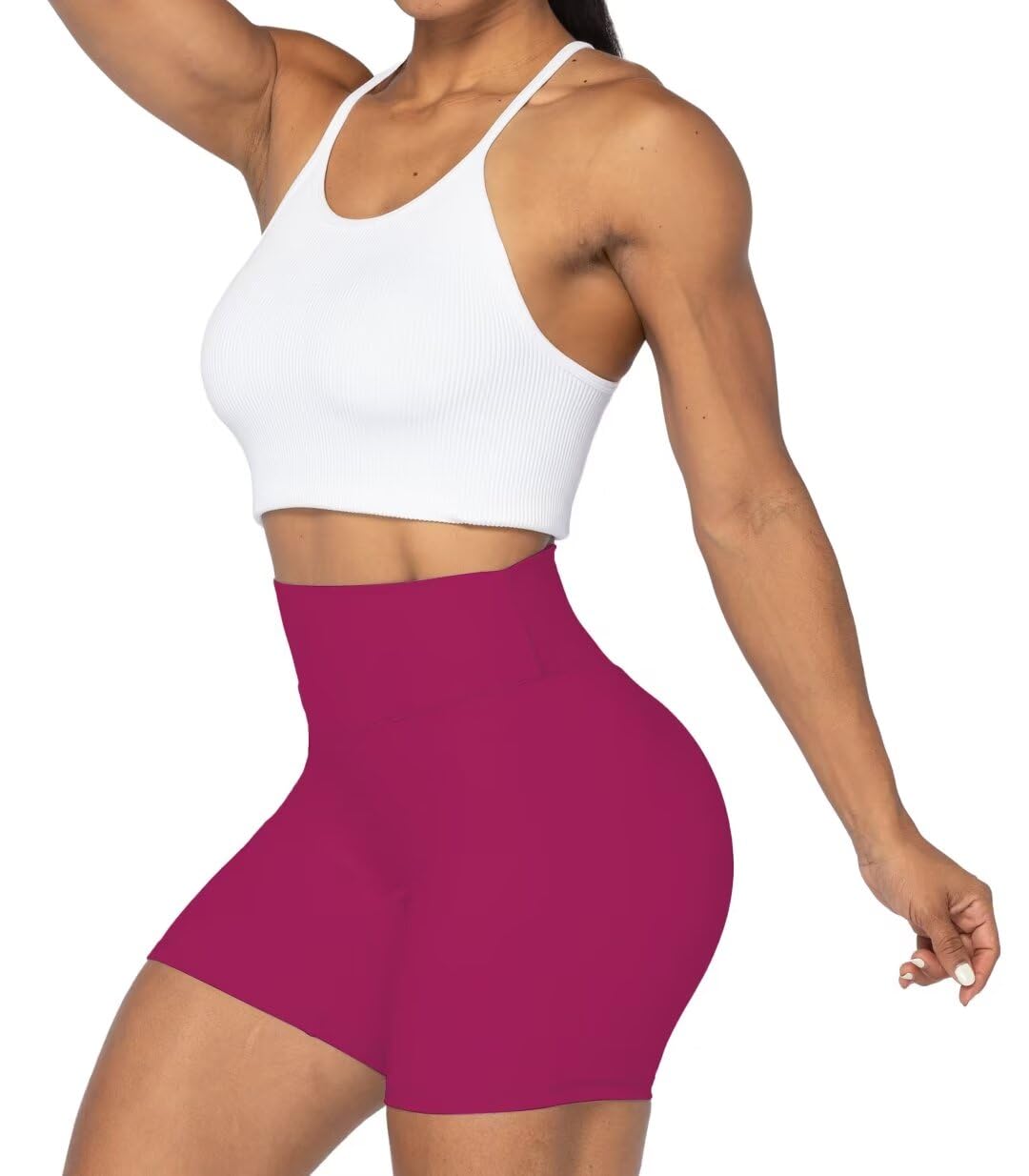 Sunzel No Front Seam High Waist Biker Shorts for Women, Squat Proof Yoga Workout Gym Bike Shorts 5" Sangria X-Large