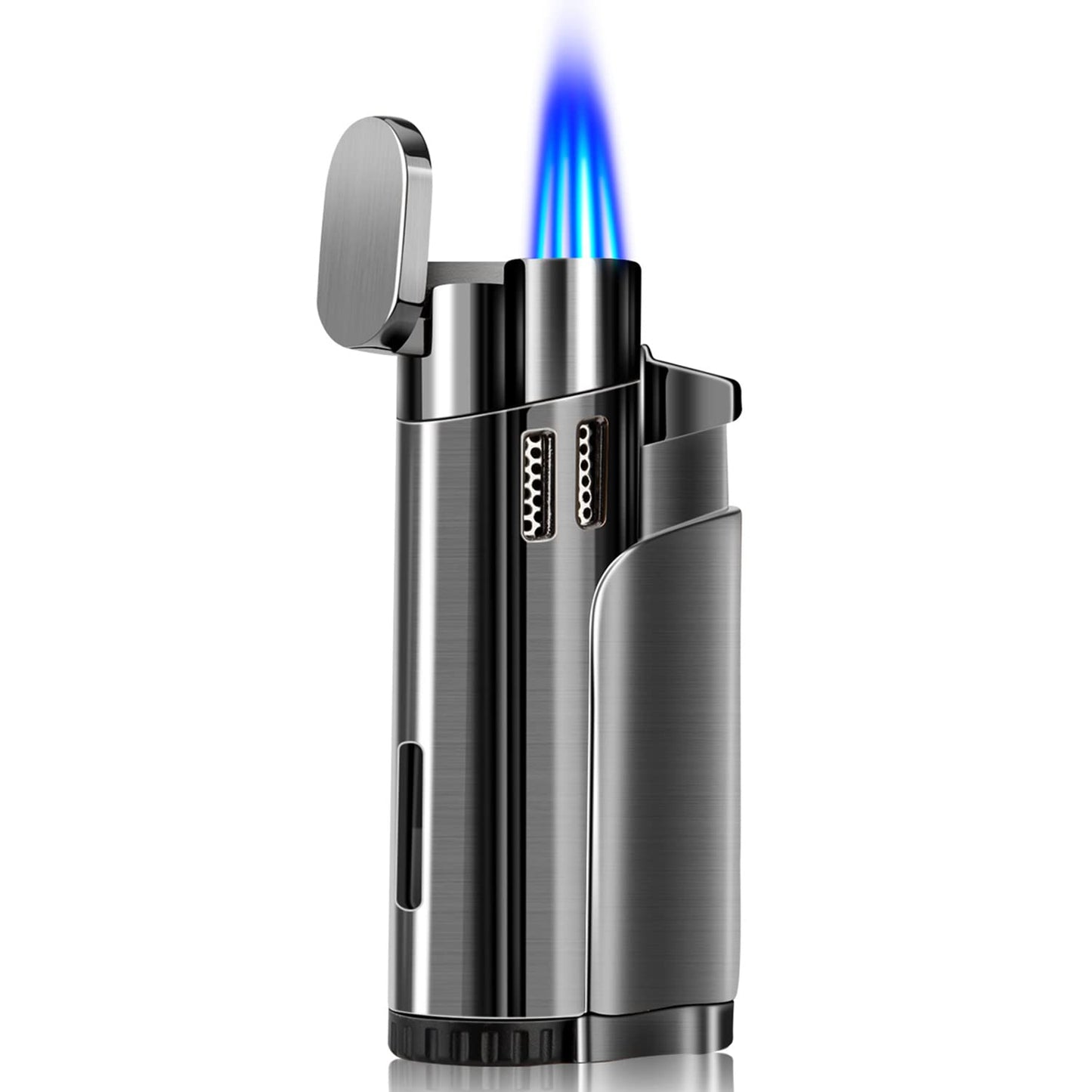 LcFun Torch Lighter Fuel Refillable Lighters 4 Jet Lighter with Punch Quad Flame Torch Cigar Lighter Gas Butane Lighters-Butane NOT Included (Black)