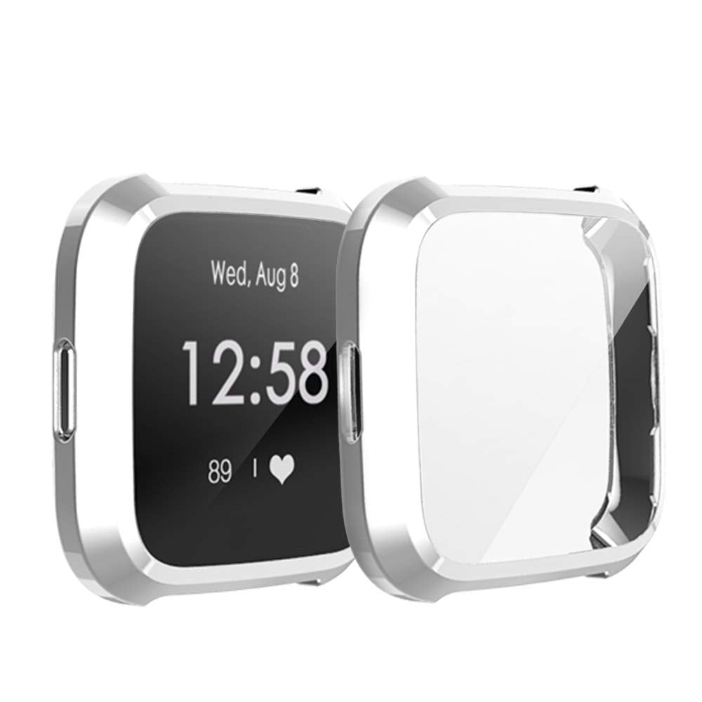 [8-Pack] Screen Protector Case Compatible with Fitbit Versa Lite,All-Around Ultra Slim Soft TPU Plated Cover Scratch-Proof Protective Bumper Shell (8 Colors, Versa lite)