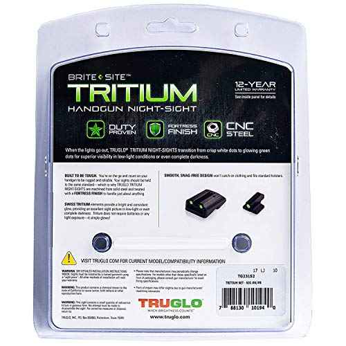 Truglo Tritium Handgun Sight High-Visible Front & Rear Night Sights with White Dots & Tritium Glowing Green Dots, Compatible with Sig Sauer Handguns
