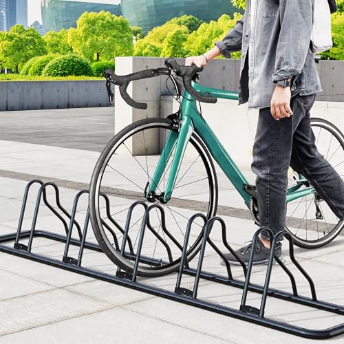 Simple Houseware 5 Bike Bicycle Floor Parking Adjustable Storage Stand, Black