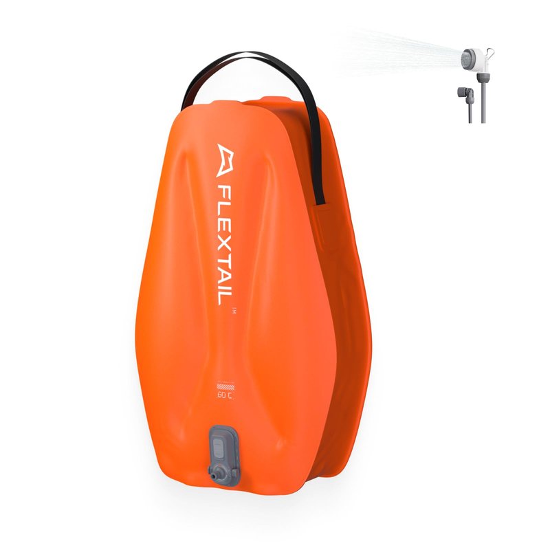 FLEXTAILGEAR Camping Shower Bag with Built-in Electric Pump, Portable Camp Shower, 5 Gallons Rechargeable Pressure Outdoor Shower Large Water Inlet