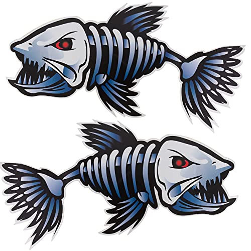 TRINKA Fish Skeleton Waterproof Decal - 2Pcs Vinyl Sticker (12 inch x 6 inch Each ) for Kayak, Fishing Boat, Car, Truck, Canoe,Pontoon