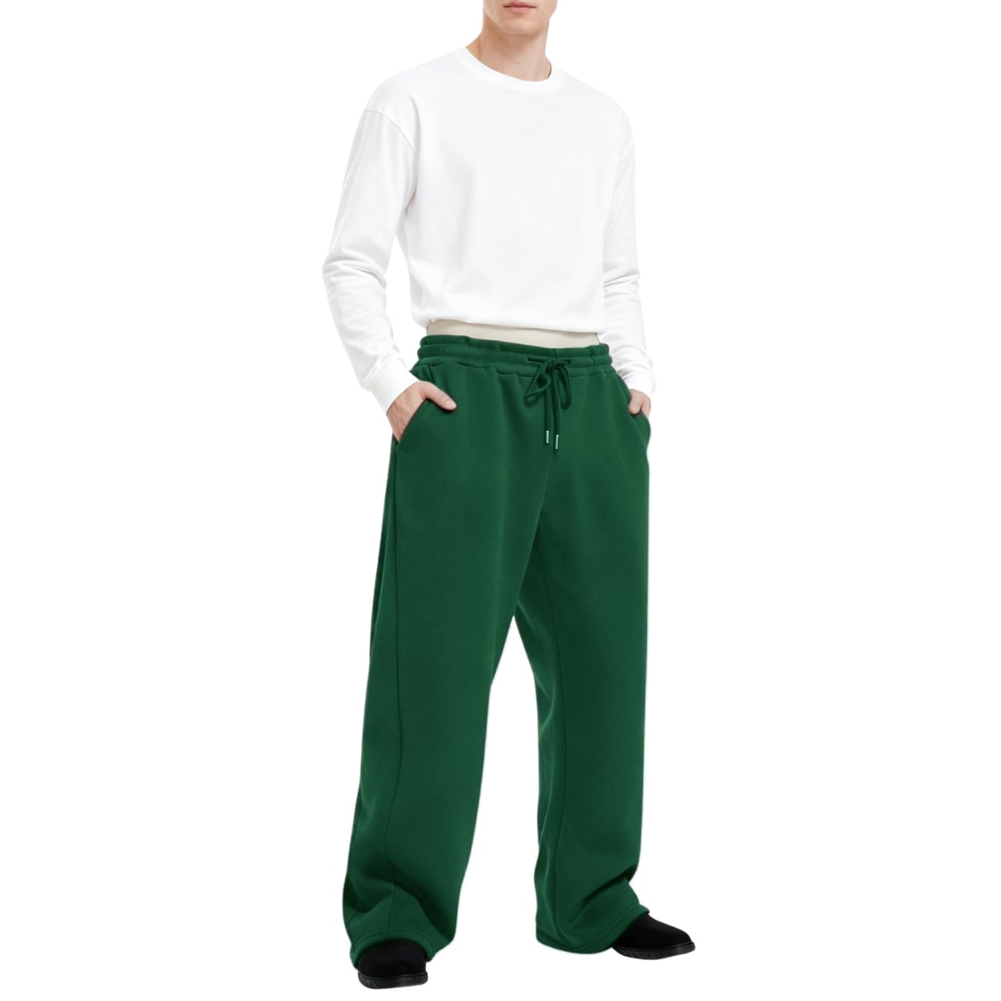 Baggy Sweatpants Men Wide Leg Sweat Pants Mens Clothing Casual Athletic Workout Straight Leg Open Bottom Sweatpants Fleece Lined Jogger with Pockets Fall Winter Clothes Green