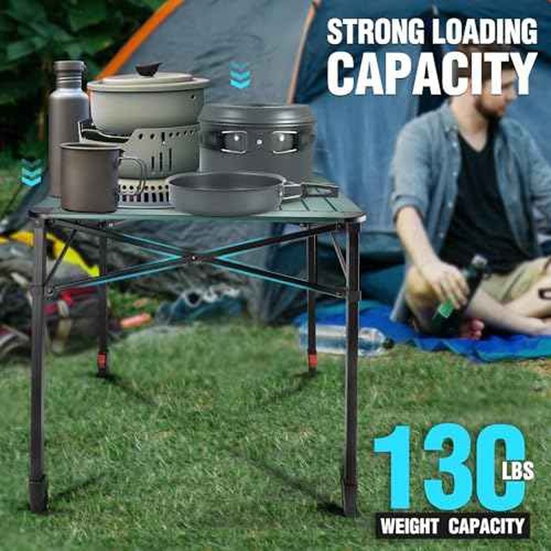 VILLEY Folding Camping Square Table with Carry Bag, Lightweight Aluminum Adjustable Square Table for Outdoor, Camping, Picnic, Backyards, BBQ (L)