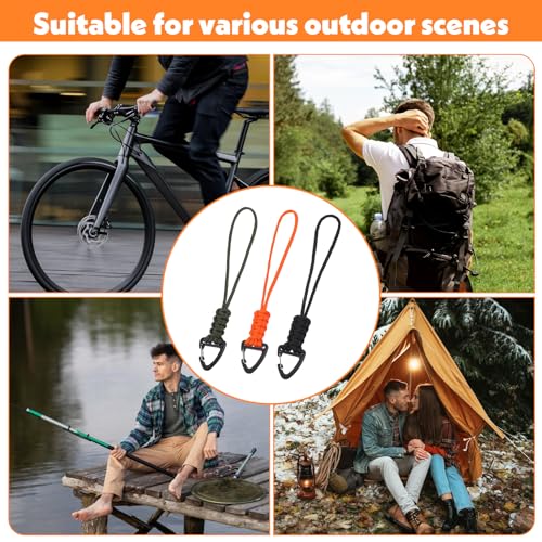 3 Pack Paracord Lanyard with Triangle Carabiner Clip ? Durable Rope Keychain for Keys, Backpack, Outdoor Survival, Camping & Gear (Black, Army Green, Orange)