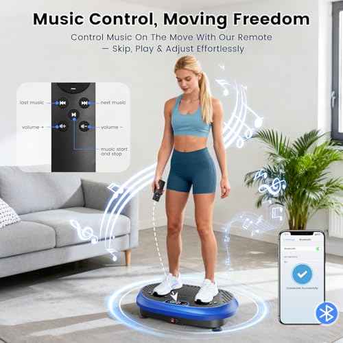 Vibration Plate Exercise Machine, Vibrating Fitness Platform for Lymphatic Drainage, Full Body Shaker Workout Equipment, Bluetooth Music Shaping Vibrate Plate, Board Sport for Home Exercise Gym, Blue