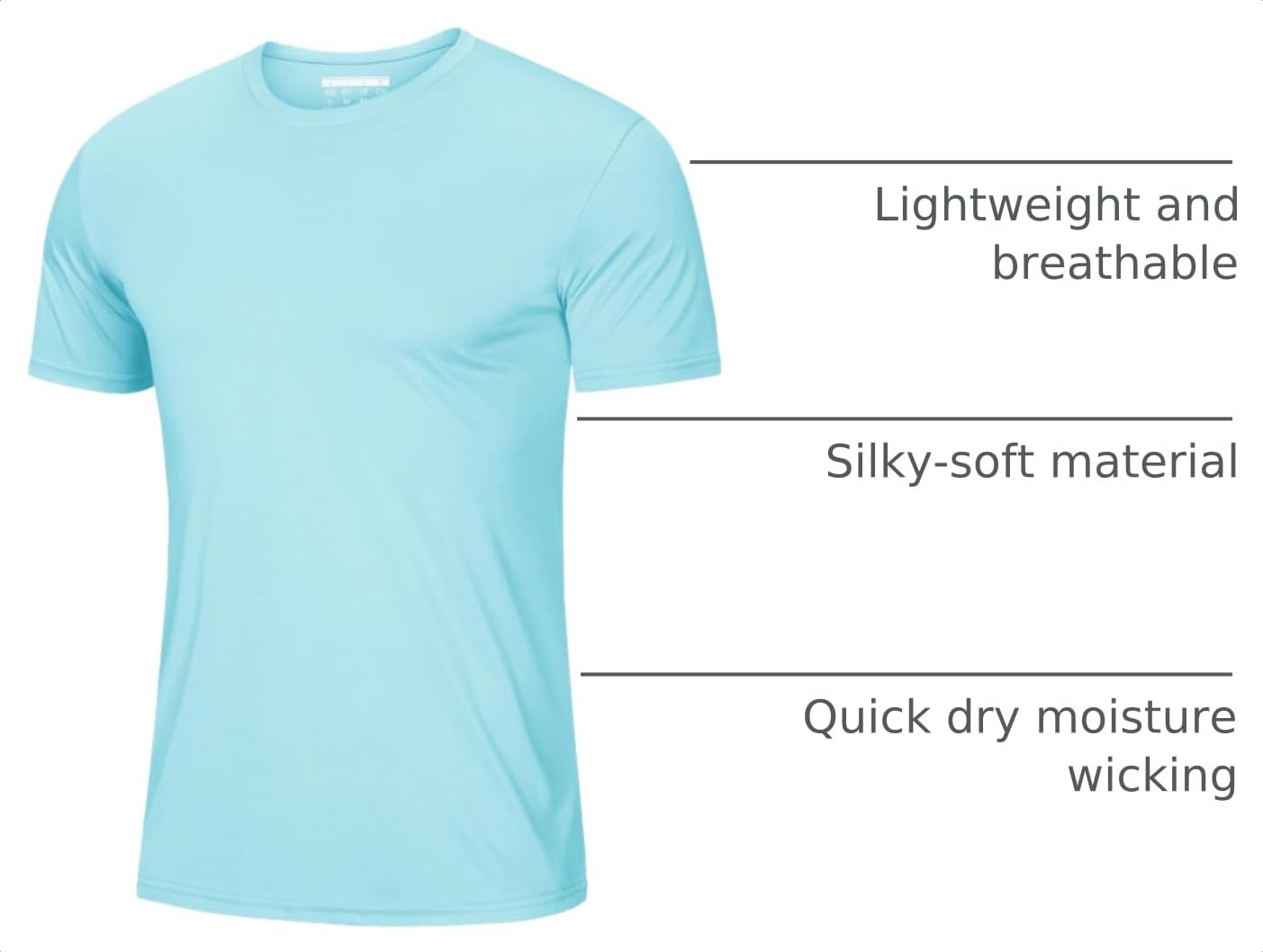 Mens Short Sleeve Sun Shirts Lightweight Shirts Moisture Wicking UPF 50+ Workout Running Shirt Dry Fit Active T-Shirt Lake Blue