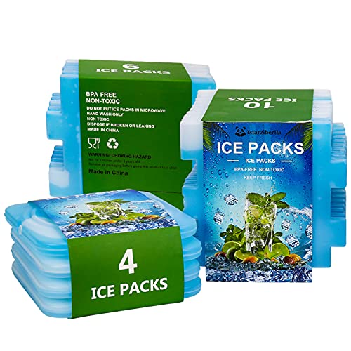 Istarziberlla Ice Packs for Lunch Box - Reusable Freezer Cool Pack Slim and Long Lasting Ice Bricks for Coolers Lunch Bags & Camping (Pack of 4)