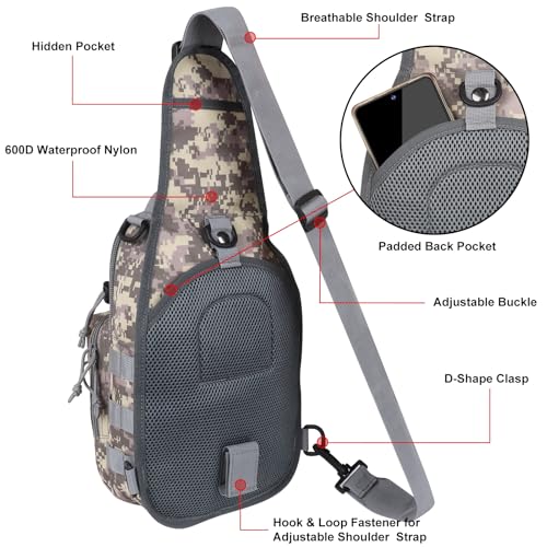 Qcute Tactical Backpack, Waterproof Military Cross-body Molle Sling Shoulder Backpack Chest Bag for Outdoor Every Day Carry (New Acu Camouflage)