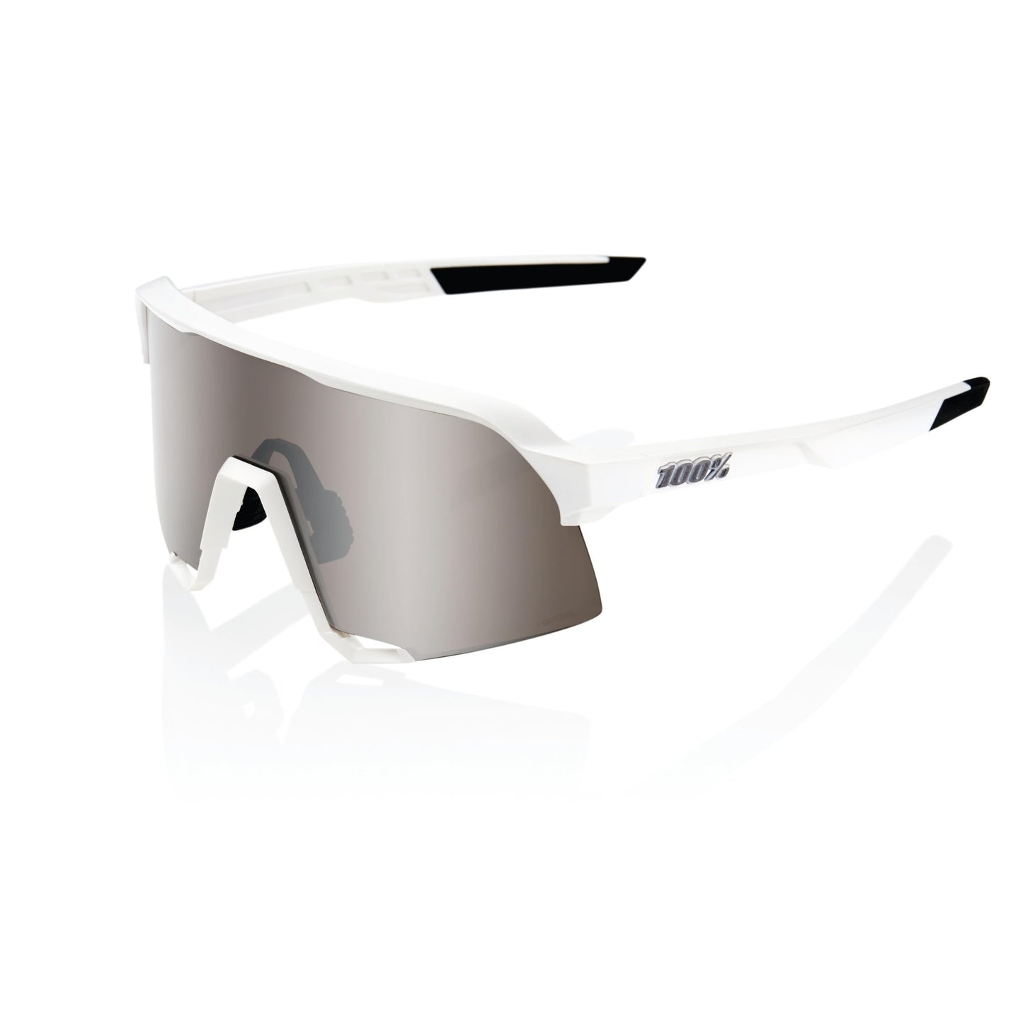 100% S3 Sport Performance Cycling Sunglasses (Matte White - HiPER Silver Mirror Lens)