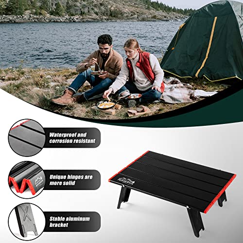 jkwokback Foldable Beach Table Ultralight Aluminum, Mini Folding Camping Table for Picnic Outdoor Hiking Backpack, Black Red