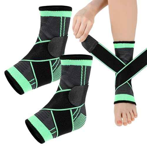 2 Pcs Ankle Brace for Kids - Kids Compression Socks, Youth Ankle Brace for Sports, Adjustable Support for Running, Sprains and Fitness, Compression Ankles Socks for Women, Unisex (Green)