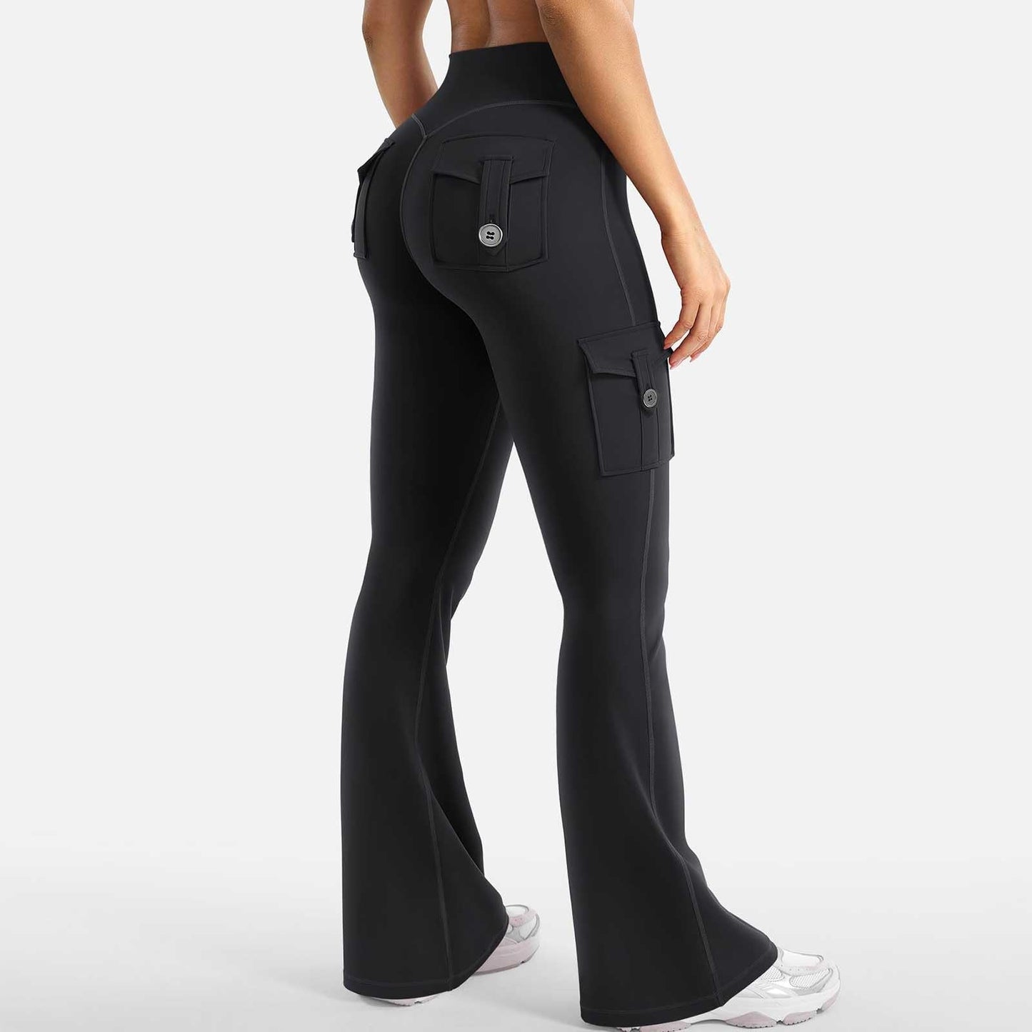 Flare Leggings for Women with Pockets High Waist No Front Seam Yoga Workout Stretchy Gym Casual Booty Lifting Black