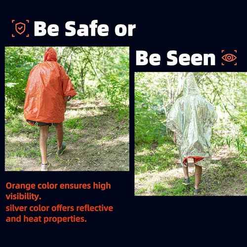 Thickened Emergency Rain Poncho, Thermal Poncho Survival Blankets Reusable Survival Ponchos for Camping, Hiking