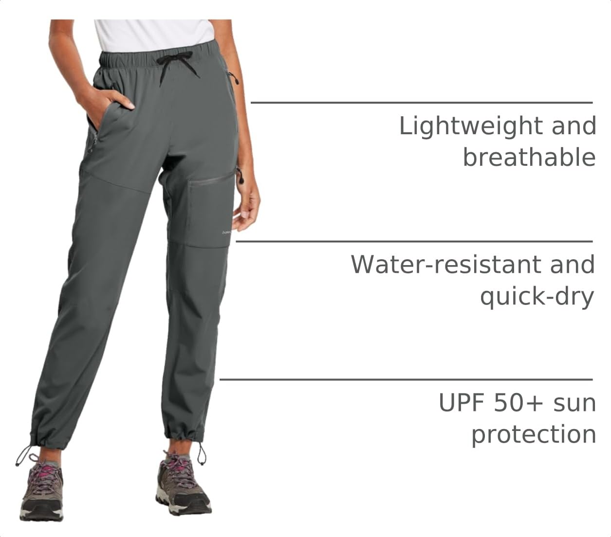 baleaf Women's Hiking Pants Quick Dry Lightweight Water Resistant Stretch Cargo Pants with Zipper Pockets Travel Camping 29''-Steel Gray S
