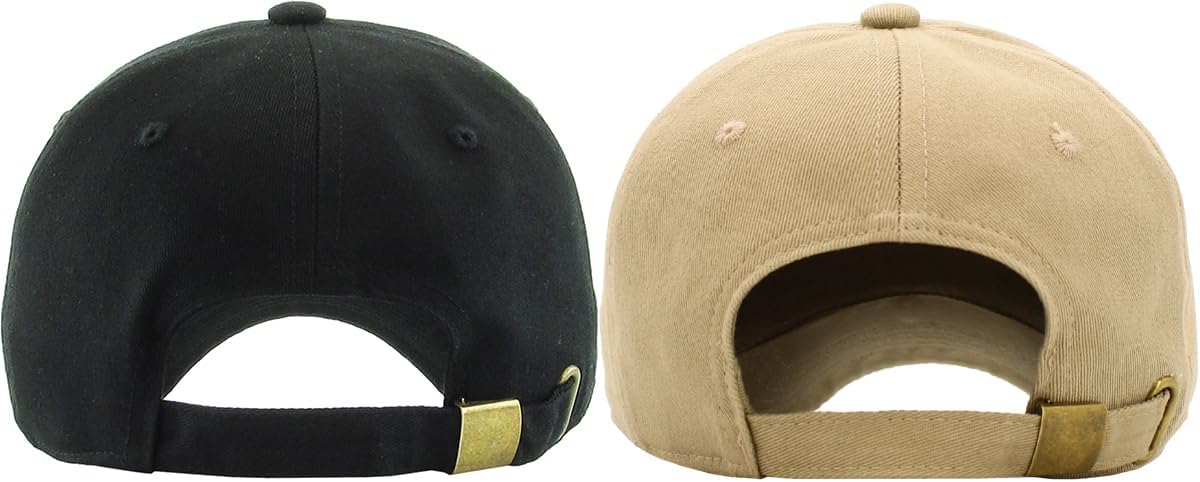 Classic Low Profile Cotton Baseball Cap | Adjustable Dad Hat for Men & Women - Black & Khaki