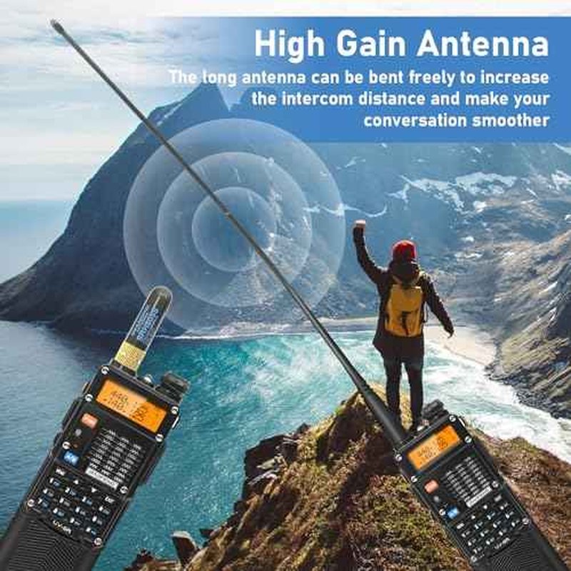 BAOFENG UV-5R Ham Radios Long Range, UV5R 8W Handheld UHF/VHF Radio with High-gain Antenna, Portable Dual Band Two Way Radio with 3800mAh USB-C Port Battery & Air Duct Earpiece (UV5R 3rd Gen-2 Pack)