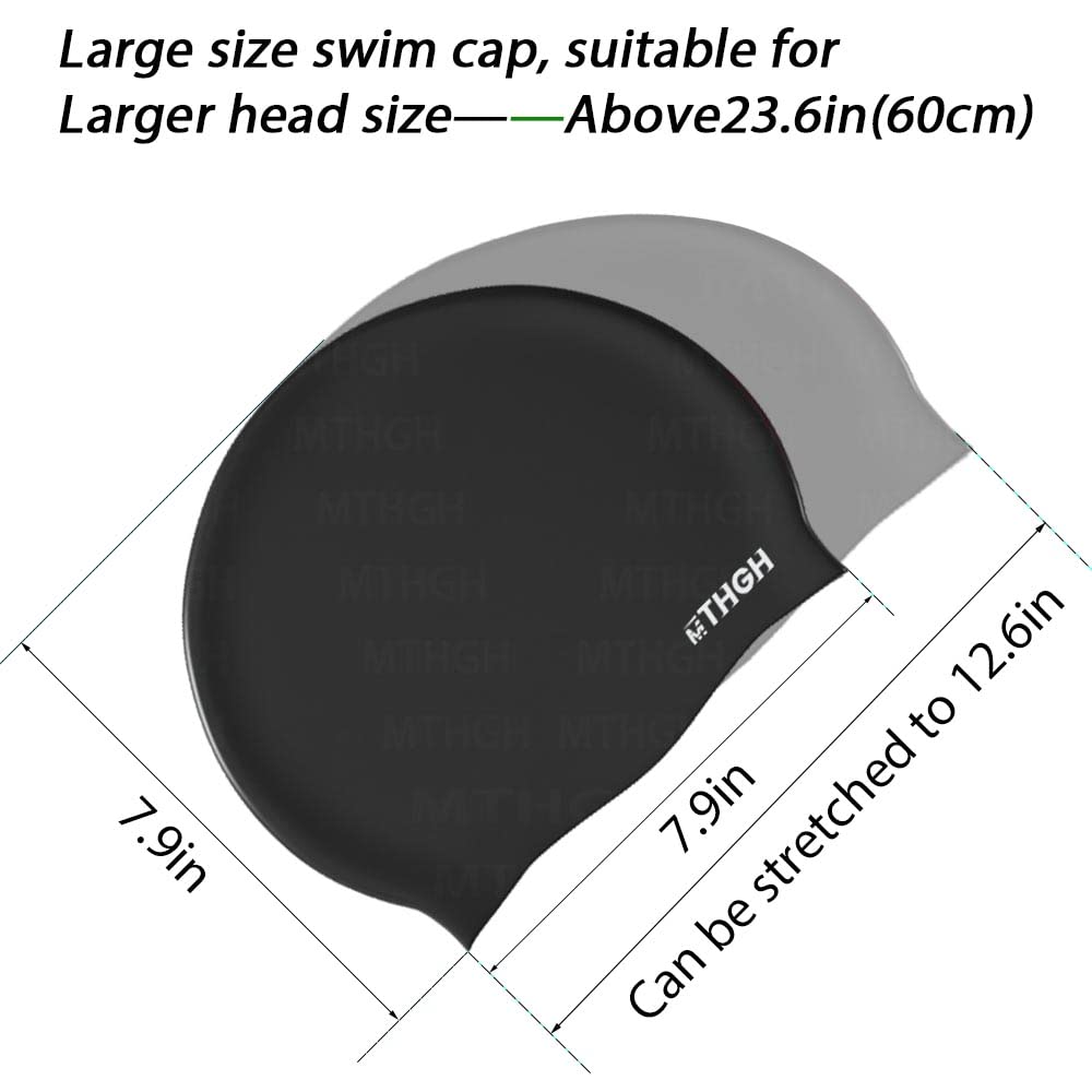 Swim Cap for Long Hair Women, MTHGH Silicone Swim Cap for Men Unisex Adults, 2Pack High Elasticity Large Swimming Cap (Black+White)