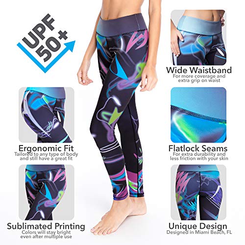 Platinum Sun UPF 50+ Swim watter Leggings for Women Wetsuit Gym Pants with Pattern (Mystica - L) Purple