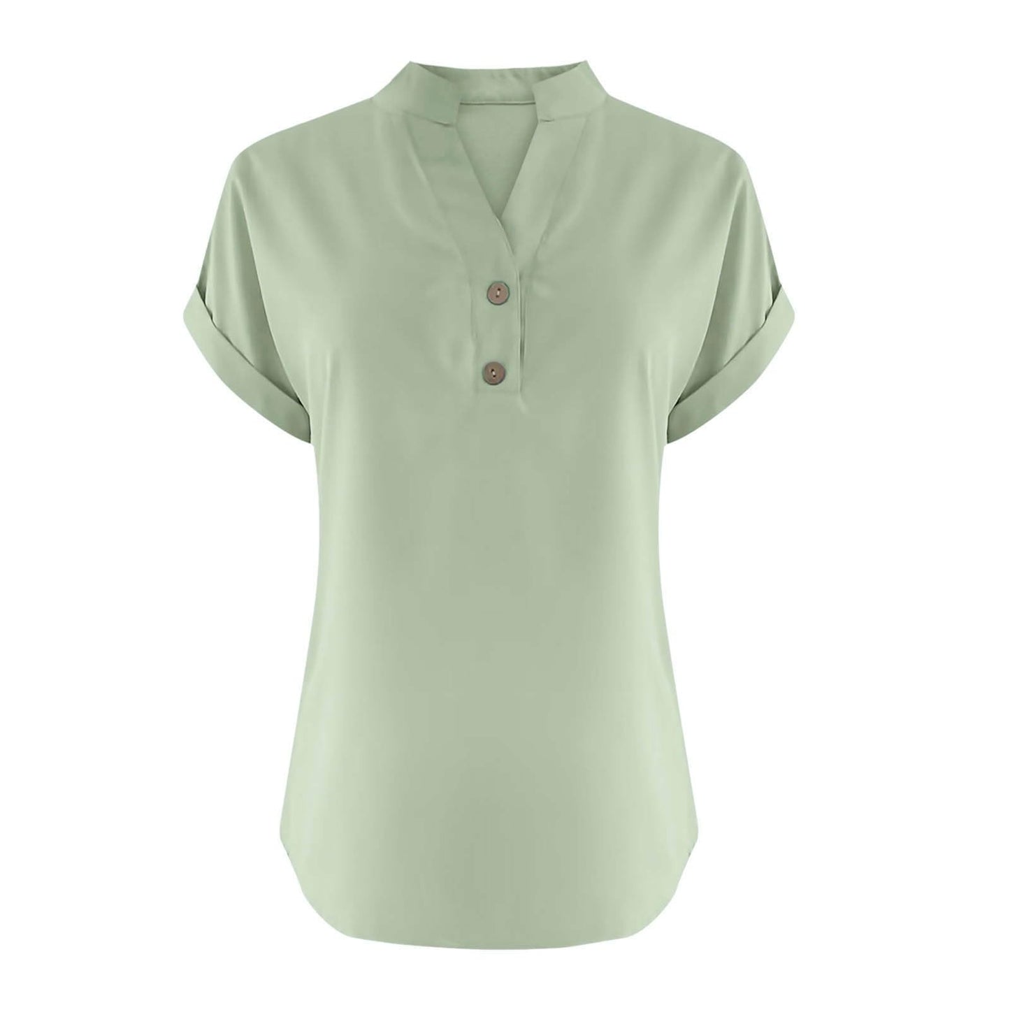 Linen Shirts for Women Cotton Button Up Shirt Short Sleeve Roll Up Loose Fit V-Neck Summer Casual Work Blouse Tops Green