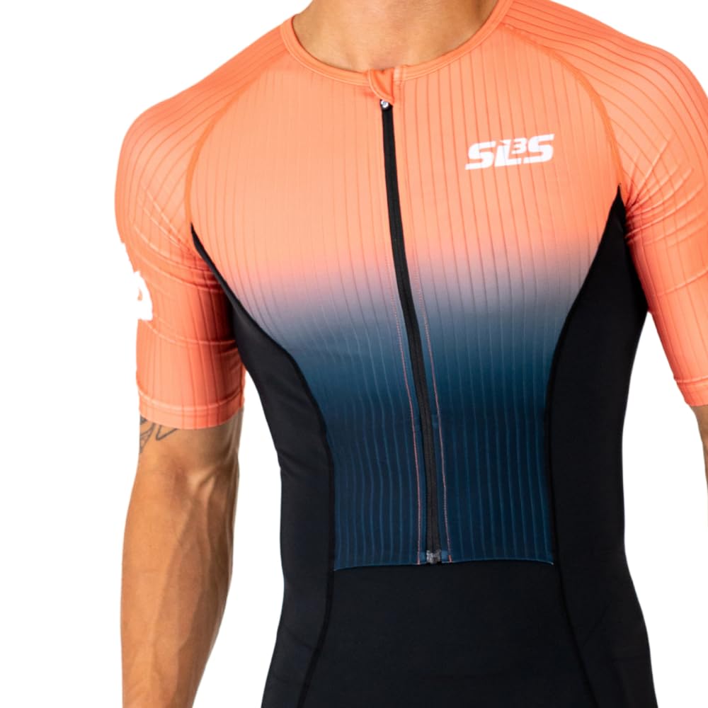 SLS3 Triathlon Suits Mens Elite Aero Tri Suit Men - Trisuit Triathlon - Full Zip, Aero Sleeves, Internal and Rear Pockets (Horizon, Large)