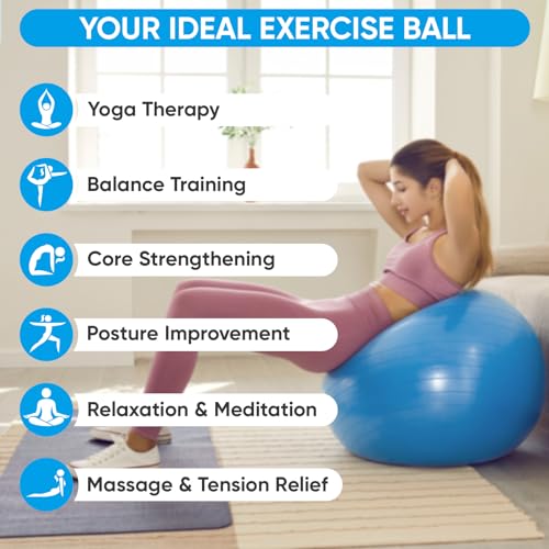 APEXUP Yoga Ball Exercise Ball, Anti Slip Stability Ball Chair, Heavy Duty Large Gym Ball for Fitness, Balance, Core Workout and Physical Therapy (M (19"~22'') 55cm, Blue)