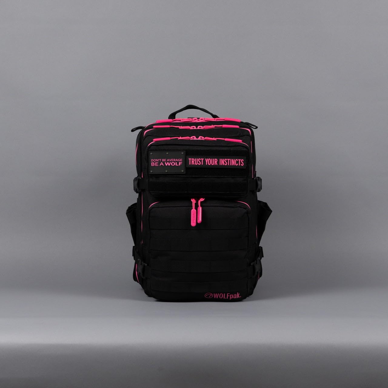 WOLFpak 25L Athletic Gym Backpack (Black Neon Pink) Durable 1000D Waterproof Oxford Material with MOLLE Webbing, Laptop Pocket & Dual Cup Holders