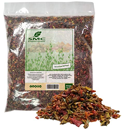 Red & Green BELL Peppers 1 Pound Bulk Bag-Heat Sealed to Maintain Freshness-Crushed & Dried Spice Seasoning