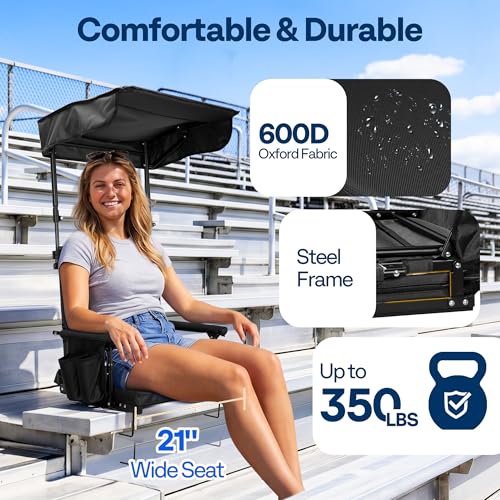 VIVOHOME Black Stadium Seat with Sunshade Canopy & Back Support for Outdoor Sports