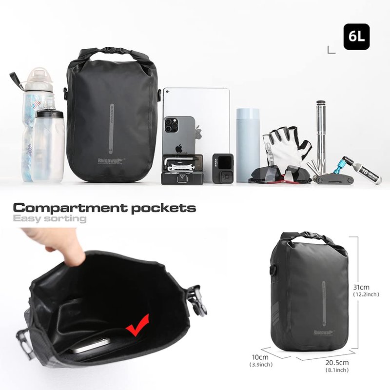 Rhinowalk Bike Front Pannier Bag Fork Bag Waterproof Bicycle Rack Bag Shoulder Bag for E-Scooter Mountain Bike Accessories -Black, 6L