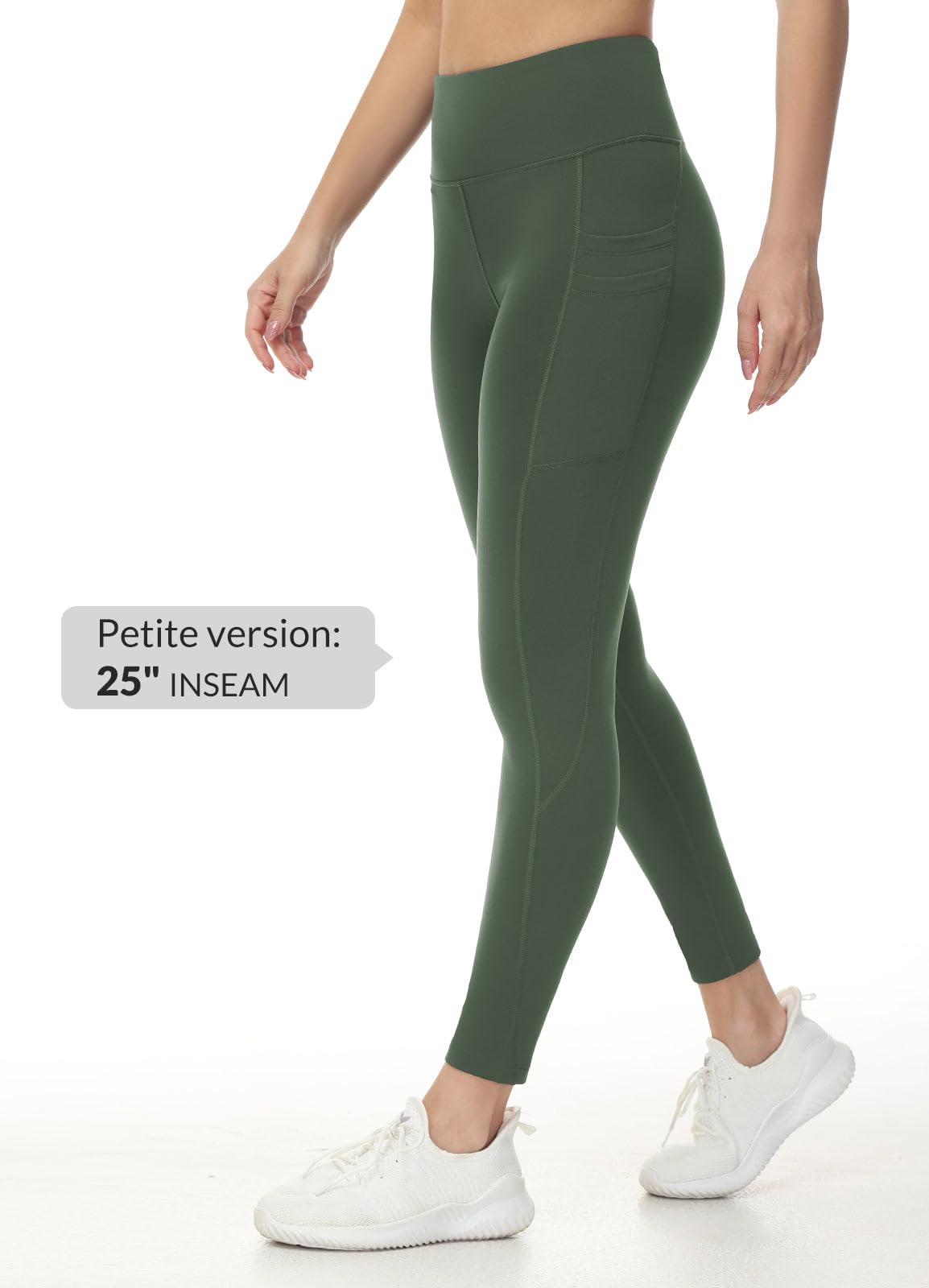 baleaf Fleece Lined Leggings Women Water Resistant 25" Petite Winter Warm Legging Thermal Running Tights Yoga Hiking Pants Green L