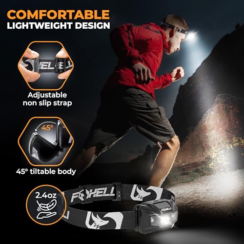 Foxelli LED Headlamp Rechargeable – Ultralight USB Rechargeable Headlamp Flashlight for Adults & Kids, Waterproof Head Lamp with Red Light for Running, Camping, Hiking & Outdoor