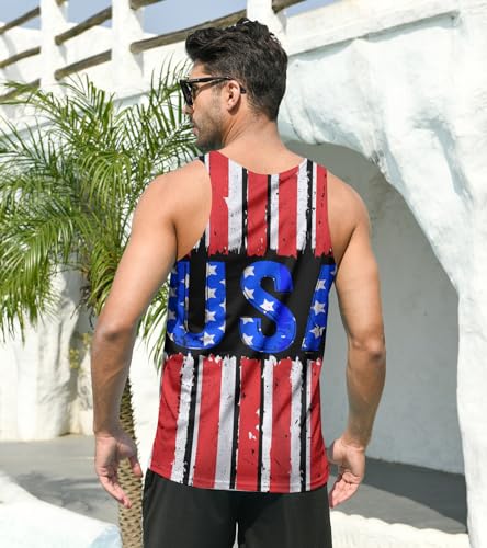 Idgreatim Men's 4th of July Tank Tops USA American Flag Patriotic Sleeveless Shirt Casual Gym Fitness Training Running Tees Black M