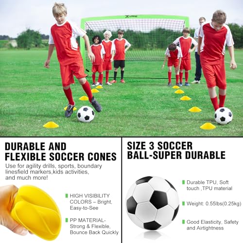 Kids Soccer Goals for Backyard Set of 2, 6x4 ft Portable Pop Up Soccer Goal Training Equipment with Soccer Ball, Ladder and Cones, Soccer Nets for Backyard for Kids Youth Toddler Outdoor Sports Games