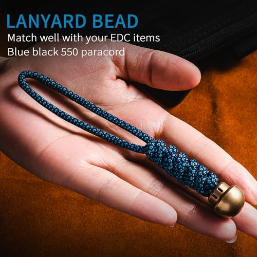 TIMULTI Paracord Bead,Knife Lanyard Beads,Brass Charms DIY Paracord Accessories,EDC Bead with 550 Paracord (TIM03-Blue+Black/2PS)