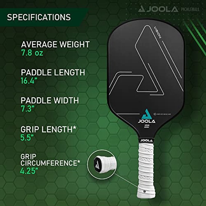 Joola Vision Pickleball Paddle with Textured Carbon Grip Surface Technology for Maximum Spin and Control with Added Power - Polypropylene Honeycomb Core Pickleball Racket 16mm