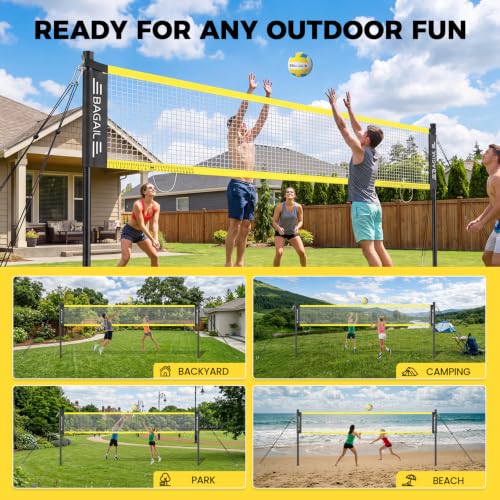 Yellow 20FT Outdoor Volleyball Net Set Portable Beach & Backyard Play